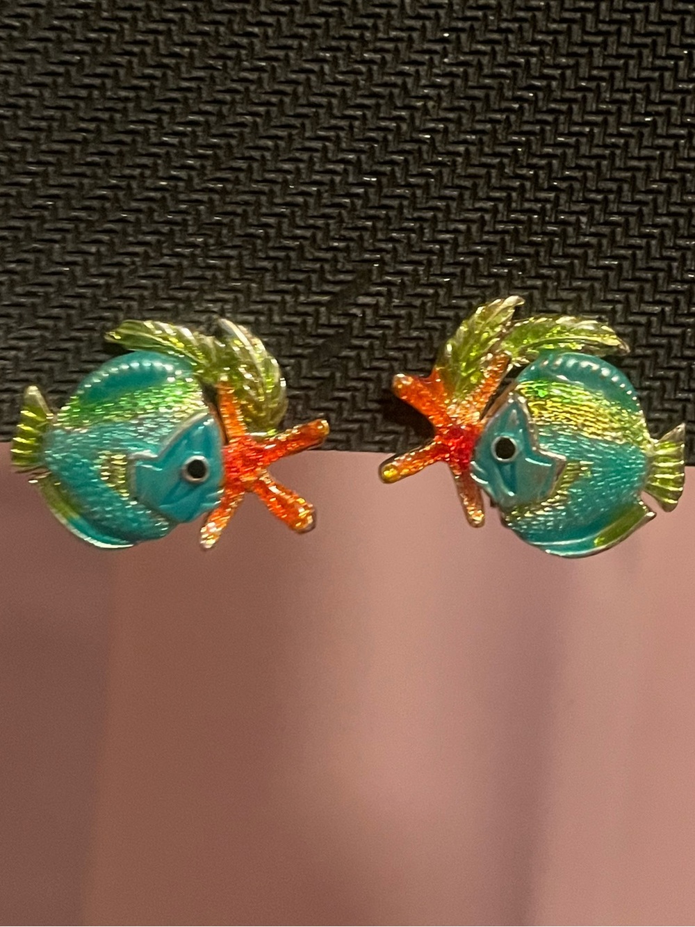MJ Turquoise Fish and Orange Starfish Enamel Clip-On Earrings